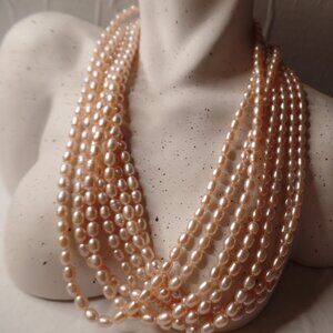 Honora Multi Strand (7) Soft Pink Peal Necklace 9.25 Sterling Stamped Apx 16"